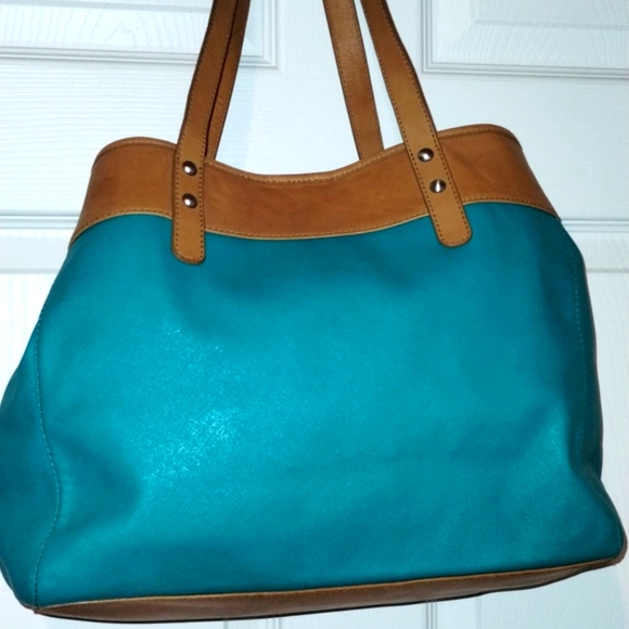 Vintage Fossil Turquoise Totale Bag Leather And Canvas - Picture 5 of 17